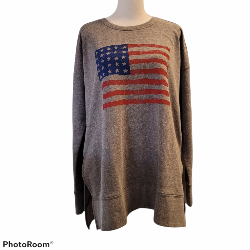 Lucky Brand Gray Ladies Flag Graphic Sweatshirt S